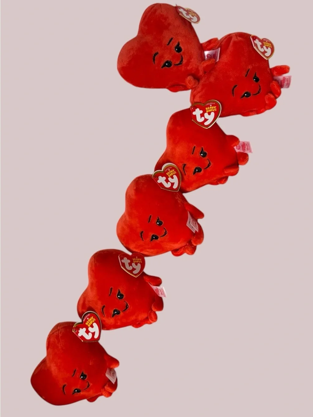 Lot of 6 Ty Beanie Babies The Emoji Movie “Heart” Red Plush 42299 w/ Tags